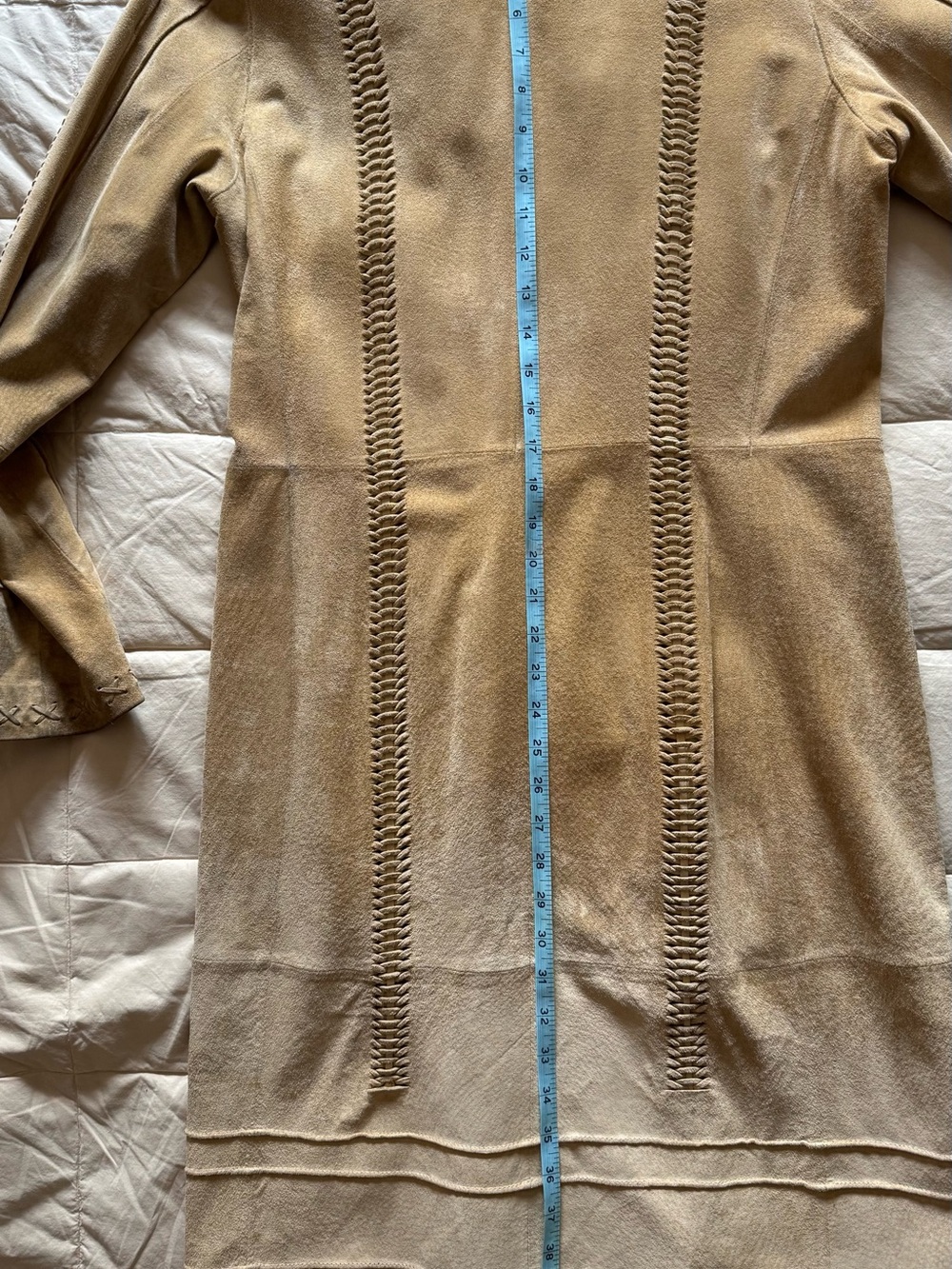 Vintage Victoria’s Secret Moda International Fringe Trim Suede Long Coat - Tan - Picture 7 of 9
